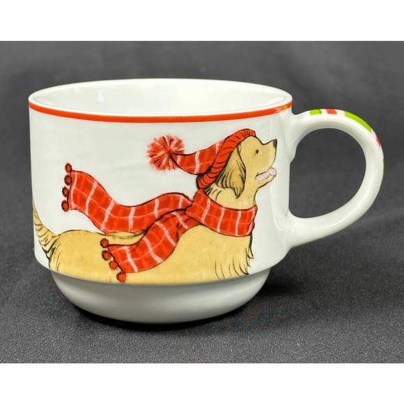 Pier 1 Imports Porcelain Christmas Dog Mug Cup - Picture 1 of 6